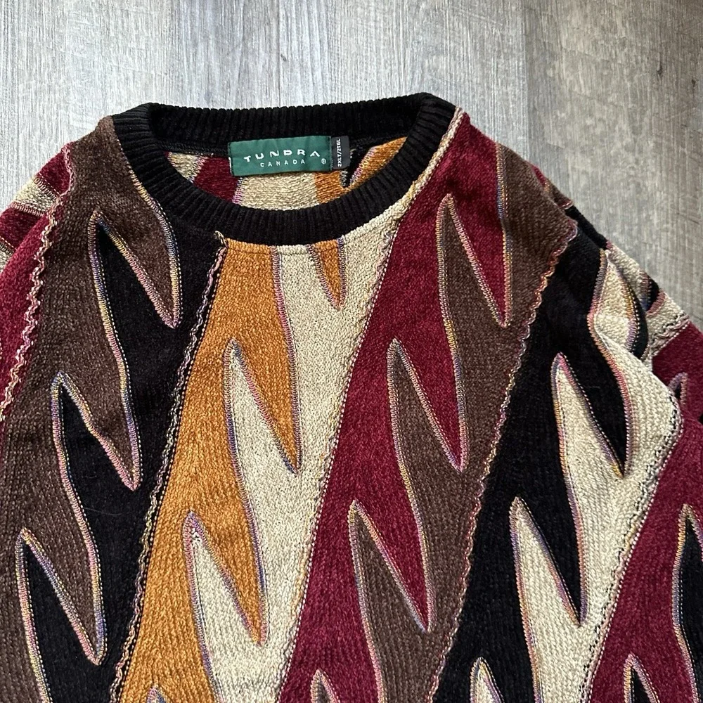 Norm Thompson Tundra Vintage‎ 3D Knit Sweater XXL Abstract Coogi Style